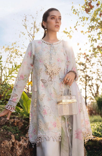 Embroidered 3pc CHIKANKARI Lawn Dress With Digital Printed Chiffon Dupatta Ready To Wear