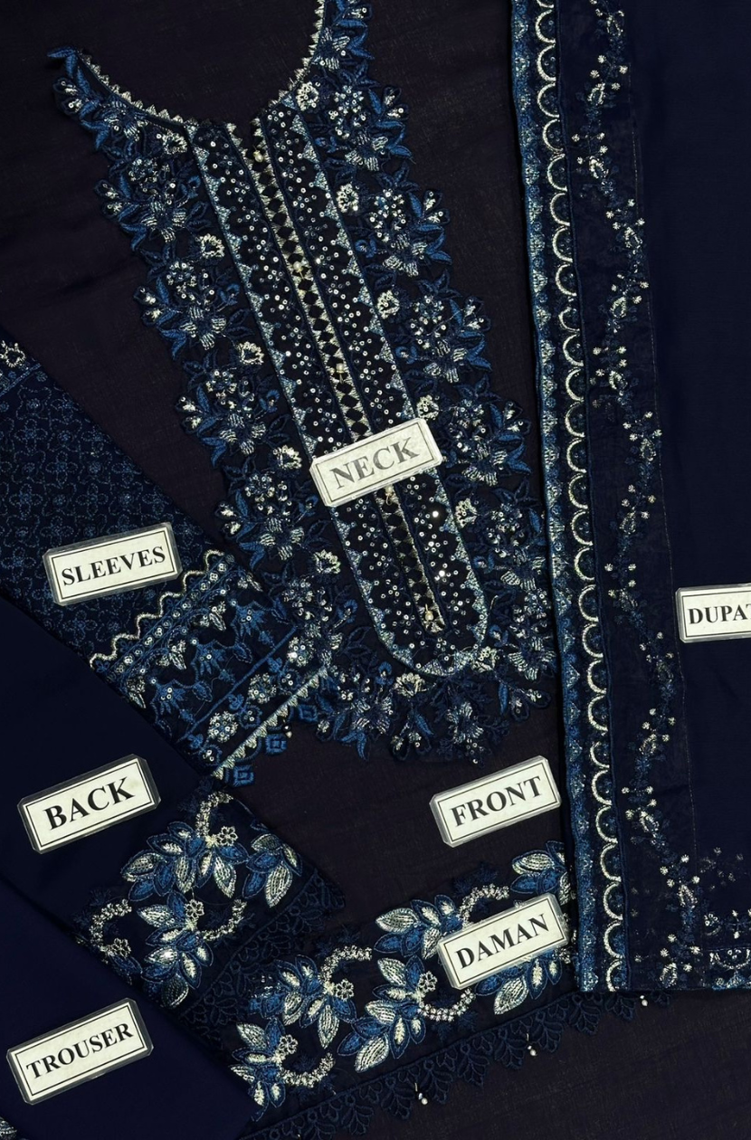 3-piece Suit Embroidered Chiffon Shirt Ready To Wear
