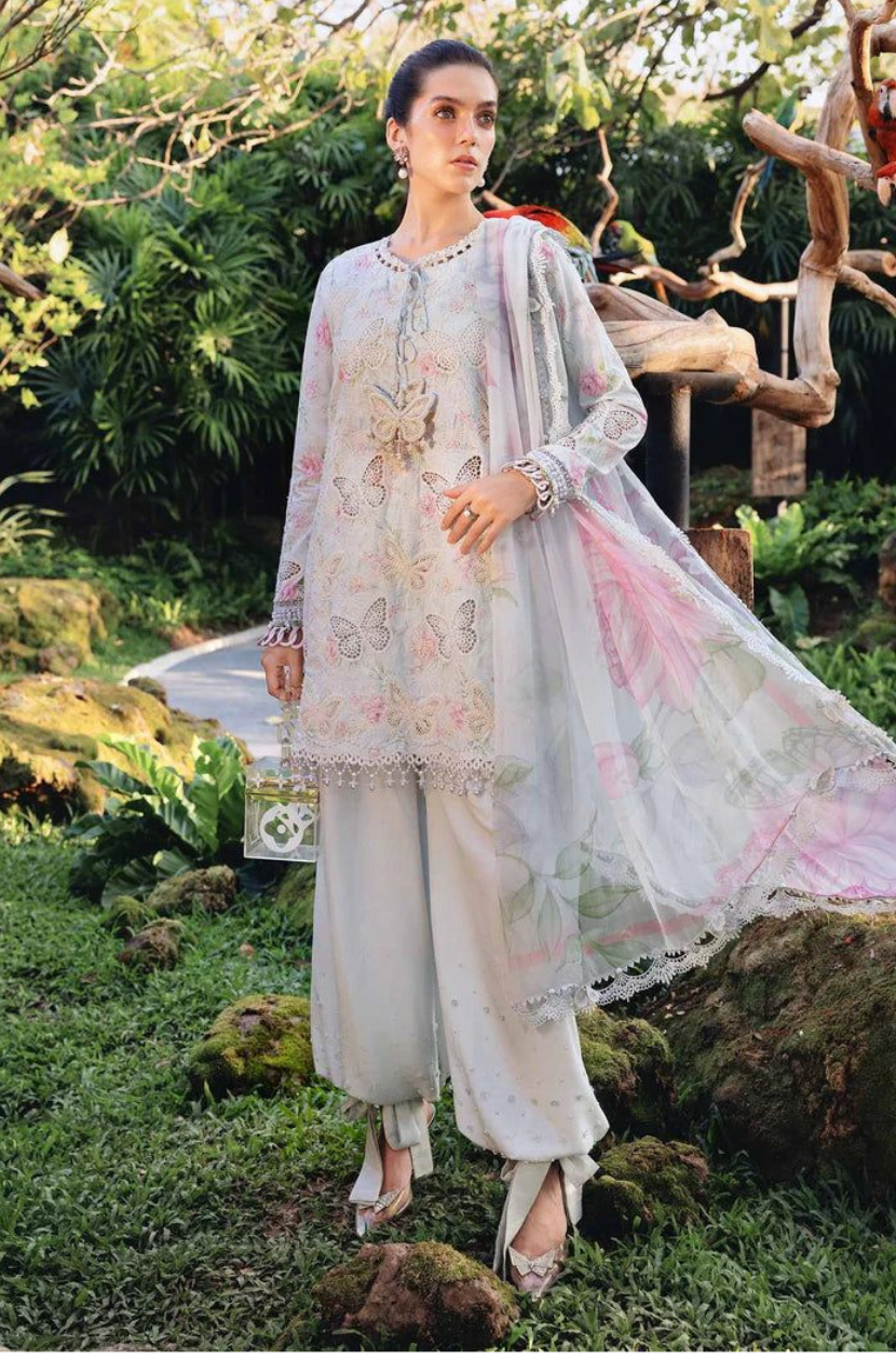 Embroidered 3pc CHIKANKARI Lawn Dress With Digital Printed Chiffon Dupatta Ready To Wear