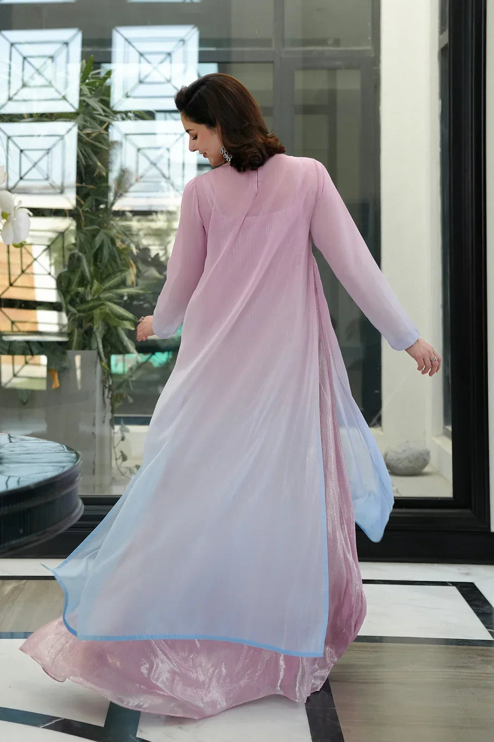 Lilac & Ice Blue Ombre - 3-Piece Chiffon Suit | Ready To Wear