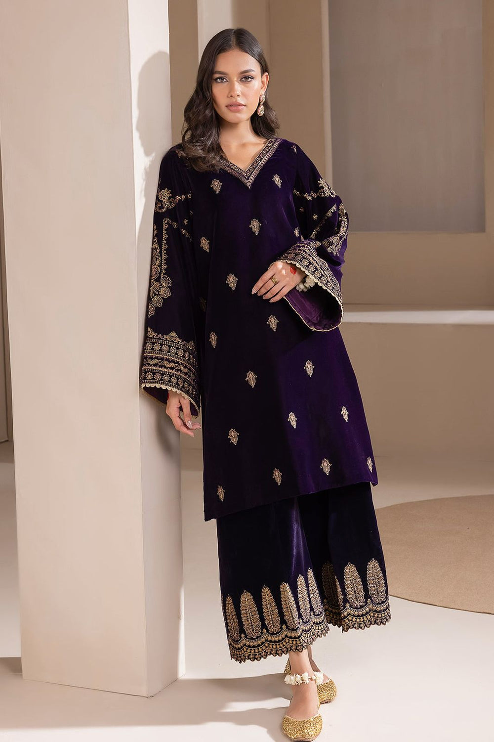 3 Piece Stitched Velvet Suit - Ready To Wear