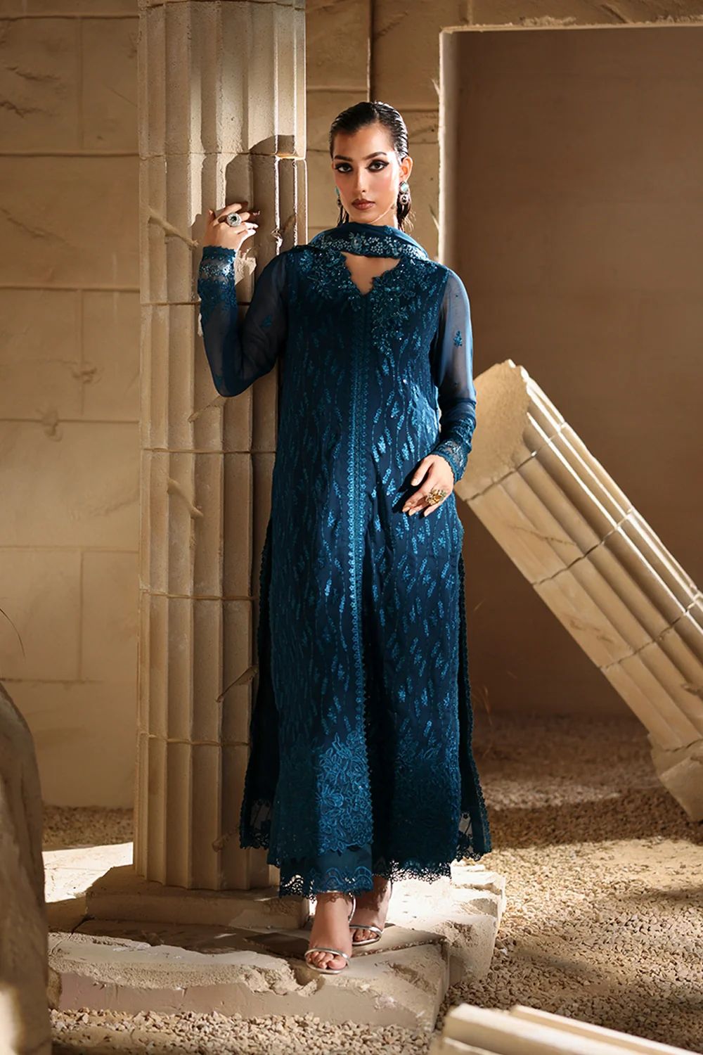 03-Piece Chiffon Suit With Embroidered - Ready To Wear