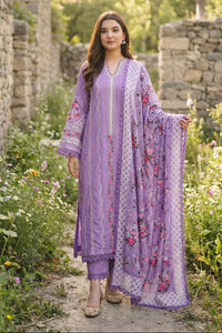 03-Piece Suit With Chikankari Embroidery - Ready To Wear