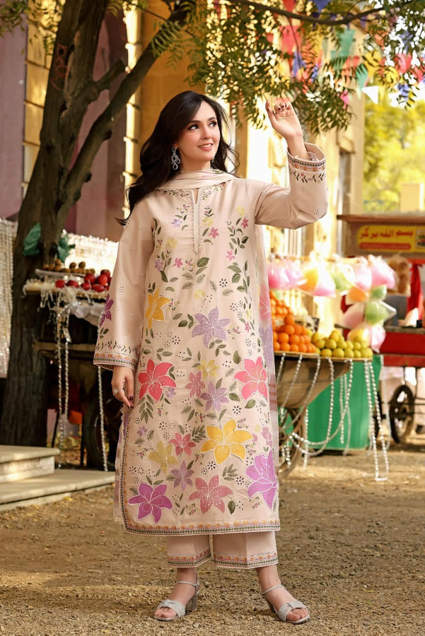 03-Piece Lawn Suit With Chikankari Embroidery- Ready To Wear