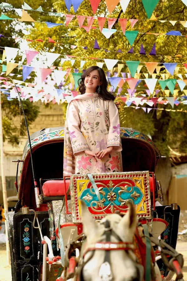 03-Piece Embroidered Lawn Suit With Silk Dupatta | Ready To Wear