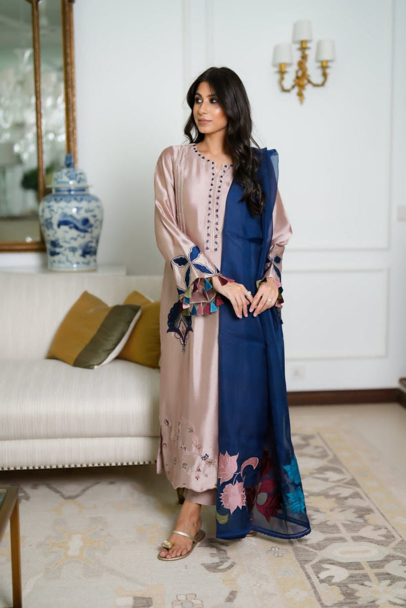03-Piece Shamoz Silk Suit - Ready To Wear