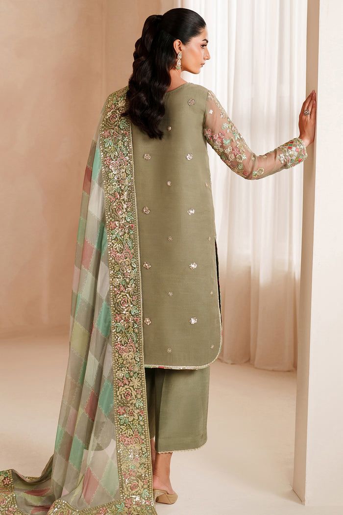 Designer Suit Olive Dazzle  3-Piece Formal Suit Ready To Wear