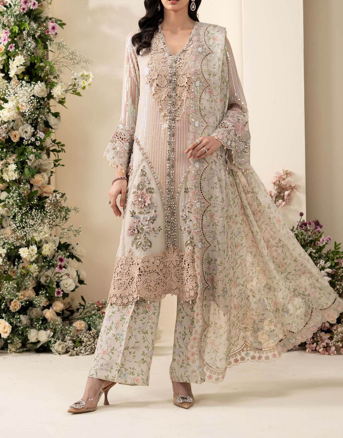 3 Piece Embroidered Chiffon Suit