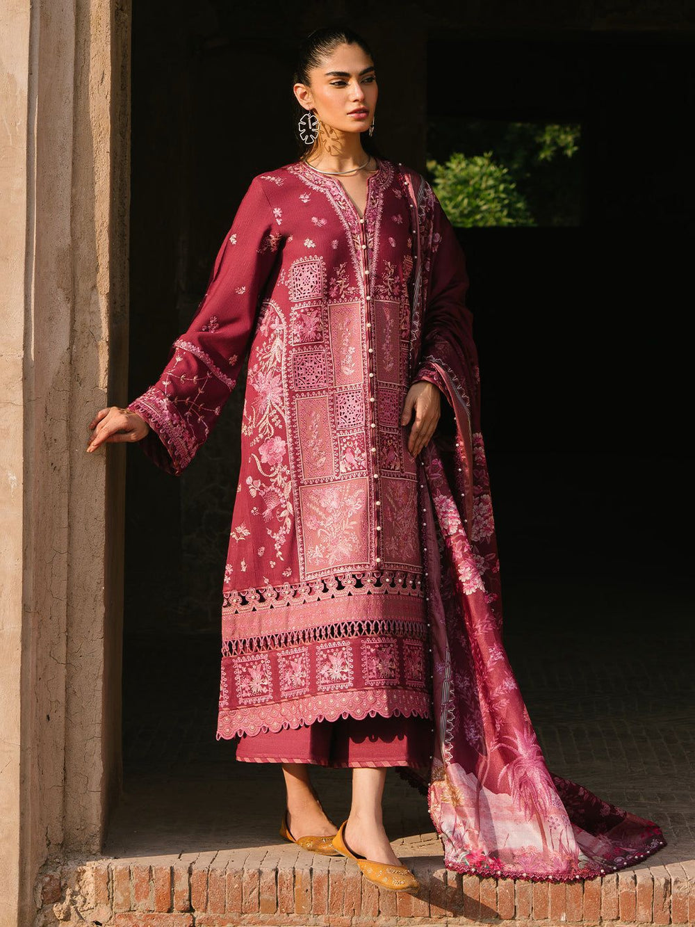 Deep Maroon Bloom - Lawn Suit With Printed Silk Dupatta | Ready To Wear