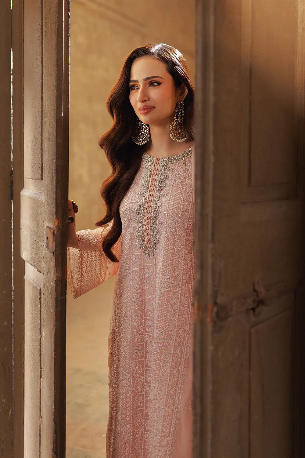Powder Pink Bloom - Chiffon Suit With Soft Malai Trouser | Ready To Wear