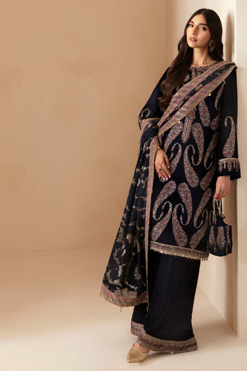 3 Piece Stitched Velvet Suit - Ready To Wear