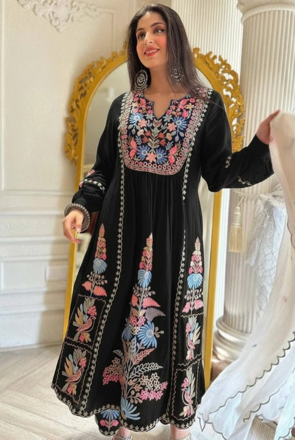 3 Piece Stitched Embroidered Lawn Frock - Ready To Wear