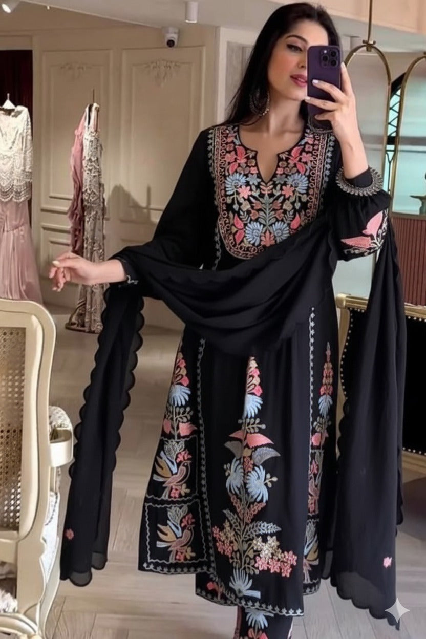3 Piece Stitched Embroidered Lawn Frock - Ready To Wear