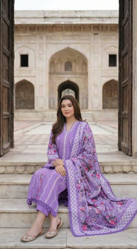 03-Piece Suit With Chikankari Embroidery - Ready To Wear