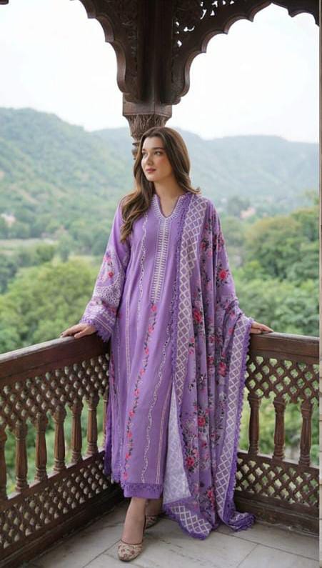 03-Piece Suit With Chikankari Embroidery - Ready To Wear