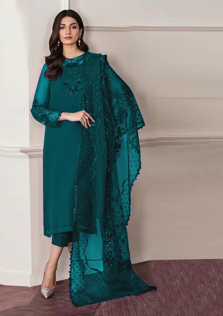 03-Piece Chiffon Suit With Embroidery - Ready To Wear