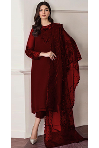 03-Piece Chiffon Suit With Embroidery - Ready To Wear