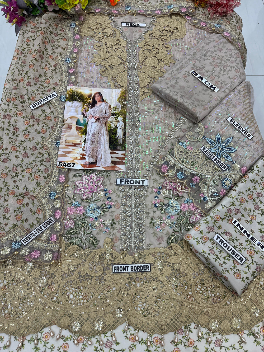 3 Piece Embroidered Chiffon Suit