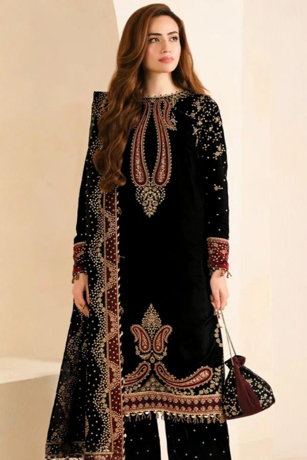 3 Piece Stitched Luxury Velvet Suit - Ready To Wear