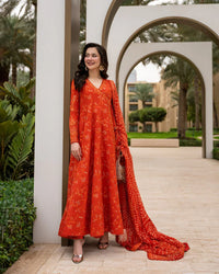 Sunset Coral - 3 Piece Embroidered Suit | Ready To Wear