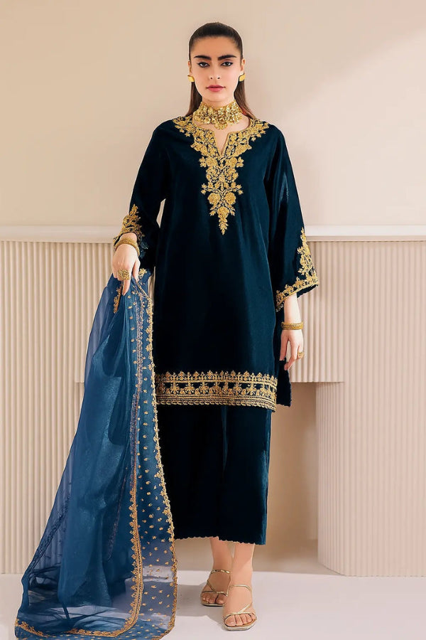 3 Piece Stitched Velvet Suit - Ready To Wear