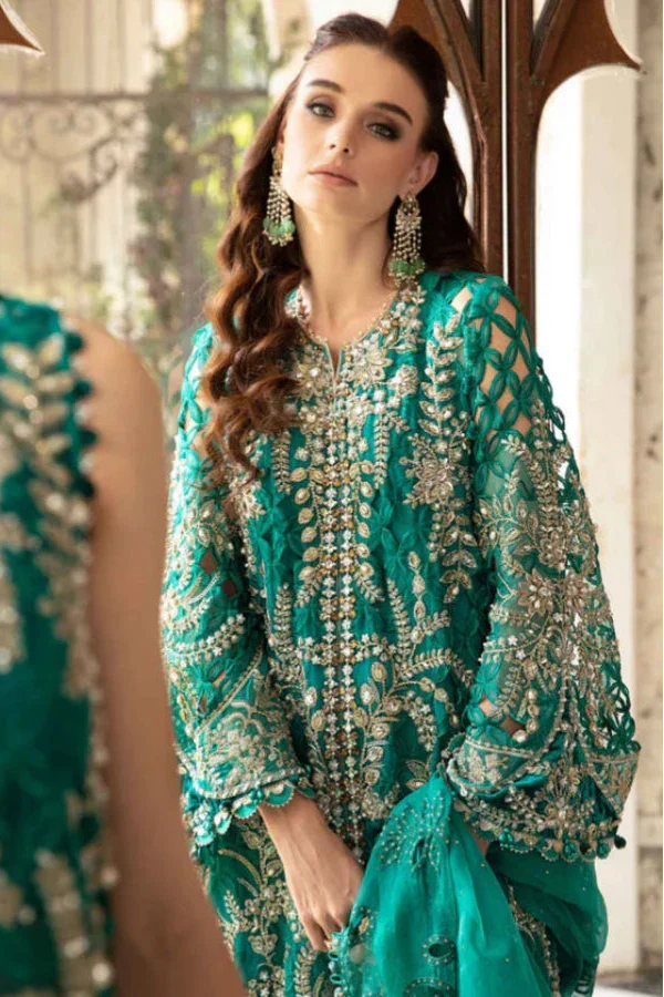 03-Piece Oraganza Suit With Heavy Embroidery - Ready To Wear