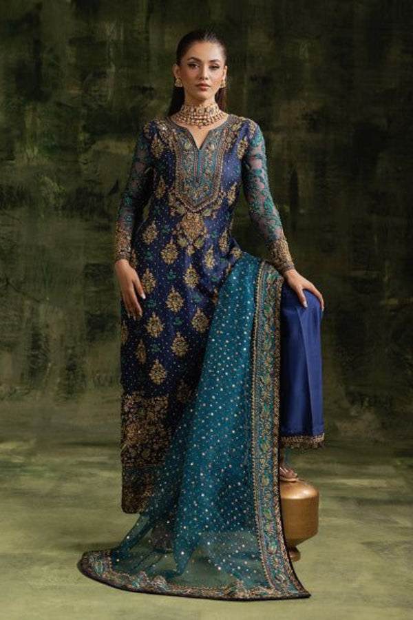 Ink Blue - Embroidered Chiffon Suit | Ready To Wear
